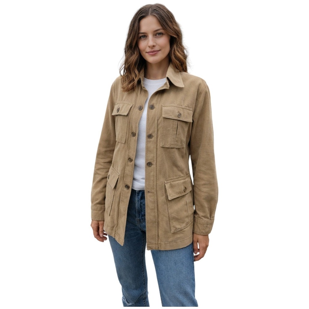 Orvis Women's Field Jacket‎ Tan Long Sleeve Button Up Made in England Size 18